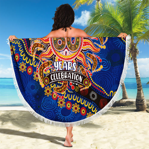 Personalized 60th Birthday Aboriginal Art Beach Blanket Indigenous Dot Painting Vintage Sun Lizard