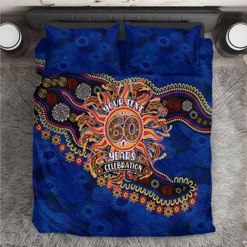 Personalized 60th Birthday Aboriginal Art Bedding Set Indigenous Dot Painting Vintage Sun Lizard