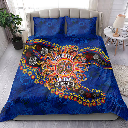 Personalized 60th Birthday Aboriginal Art Bedding Set Indigenous Dot Painting Vintage Sun Lizard