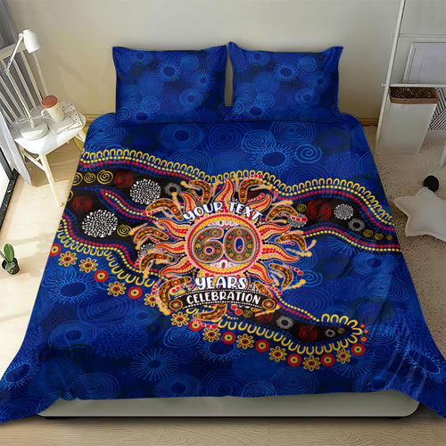 Personalized 60th Birthday Aboriginal Art Bedding Set Indigenous Dot Painting Vintage Sun Lizard