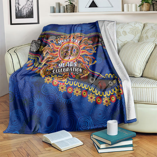 Personalized 60th Birthday Aboriginal Art Blanket Indigenous Dot Painting Vintage Sun Lizard