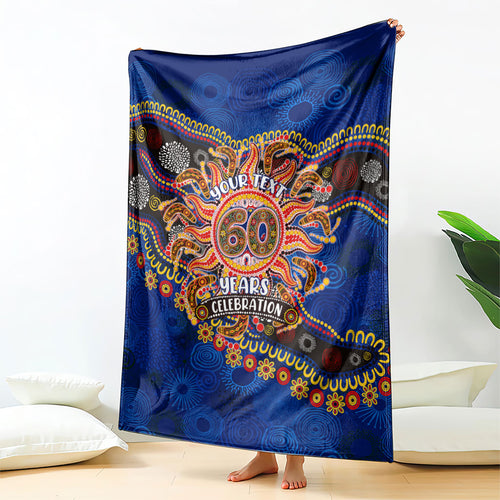 Personalized 60th Birthday Aboriginal Art Blanket Indigenous Dot Painting Vintage Sun Lizard