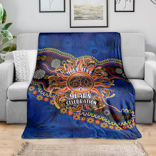 Personalized 60th Birthday Aboriginal Art Blanket Indigenous Dot Painting Vintage Sun Lizard
