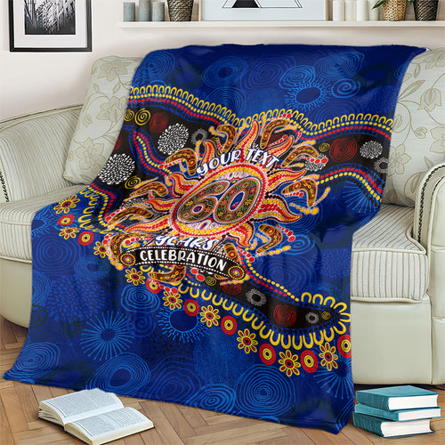 Personalized 60th Birthday Aboriginal Art Blanket Indigenous Dot Painting Vintage Sun Lizard