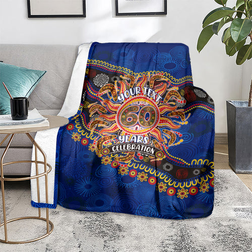Personalized 60th Birthday Aboriginal Art Blanket Indigenous Dot Painting Vintage Sun Lizard