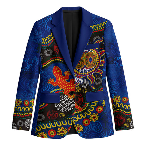 Personalized 60th Birthday Aboriginal Art Blazer Indigenous Dot Painting Vintage Sun Lizard