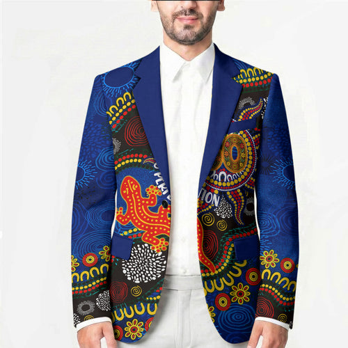 Personalized 60th Birthday Aboriginal Art Blazer Indigenous Dot Painting Vintage Sun Lizard