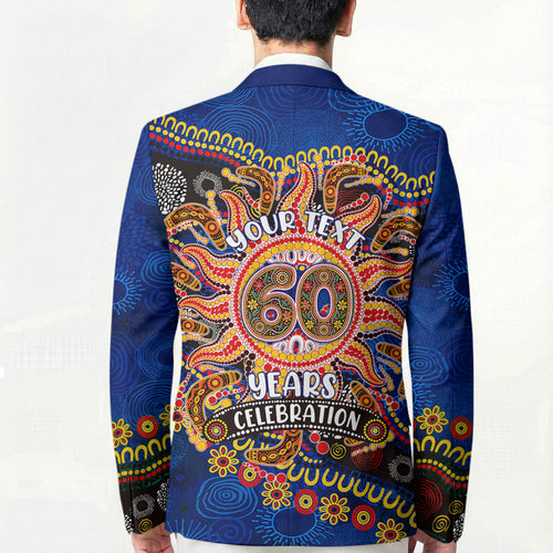 Personalized 60th Birthday Aboriginal Art Blazer Indigenous Dot Painting Vintage Sun Lizard