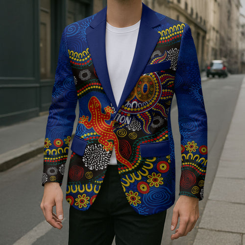 Personalized 60th Birthday Aboriginal Art Blazer Indigenous Dot Painting Vintage Sun Lizard