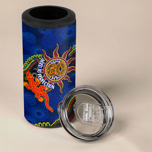 Personalized 60th Birthday Aboriginal Art 4 in 1 Can Cooler Tumbler Indigenous Dot Painting Vintage Sun Lizard