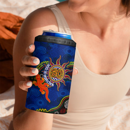Personalized 60th Birthday Aboriginal Art 4 in 1 Can Cooler Tumbler Indigenous Dot Painting Vintage Sun Lizard