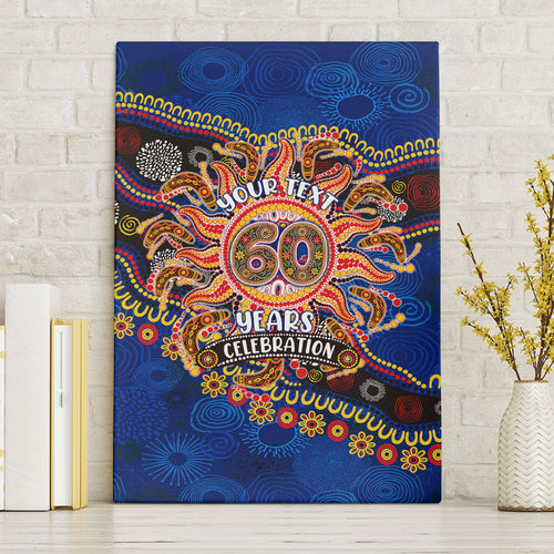 Personalized 60th Birthday Aboriginal Art Canvas Wall Art Indigenous Dot Painting Vintage Sun Lizard