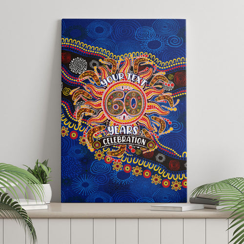 Personalized 60th Birthday Aboriginal Art Canvas Wall Art Indigenous Dot Painting Vintage Sun Lizard