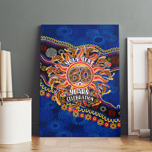 Personalized 60th Birthday Aboriginal Art Canvas Wall Art Indigenous Dot Painting Vintage Sun Lizard