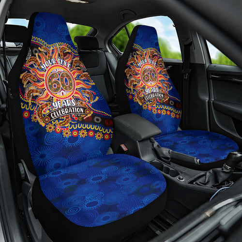 Personalized 60th Birthday Aboriginal Art Car Seat Cover Indigenous Dot Painting Vintage Sun Lizard