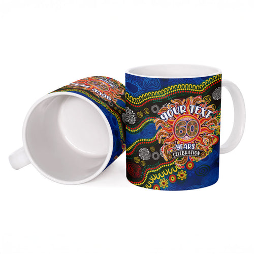 Personalized 60th Birthday Aboriginal Art Ceramic Mug Indigenous Dot Painting Vintage Sun Lizard
