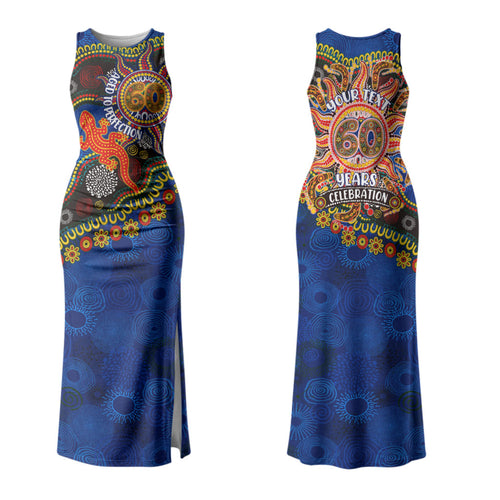 Personalized 60th Birthday Aboriginal Art Couples Matching Tank Maxi Dress and Hawaiian Shirt Indigenous Dot Painting Vintage Sun Lizard