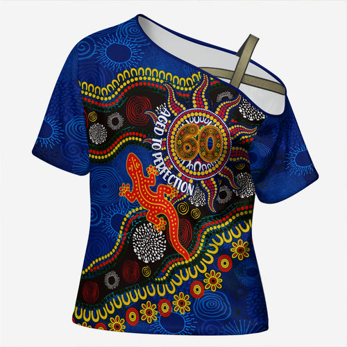 Personalized 60th Birthday Aboriginal Art Cross Shoulder Shirt Indigenous Dot Painting Vintage Sun Lizard