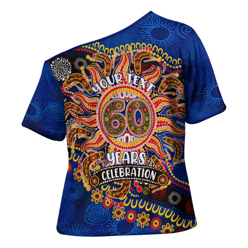 Personalized 60th Birthday Aboriginal Art Cross Shoulder Shirt Indigenous Dot Painting Vintage Sun Lizard