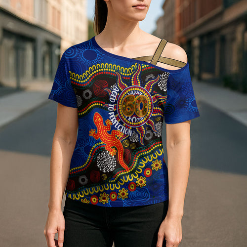 Personalized 60th Birthday Aboriginal Art Cross Shoulder Shirt Indigenous Dot Painting Vintage Sun Lizard