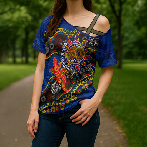 Personalized 60th Birthday Aboriginal Art Cross Shoulder Shirt Indigenous Dot Painting Vintage Sun Lizard