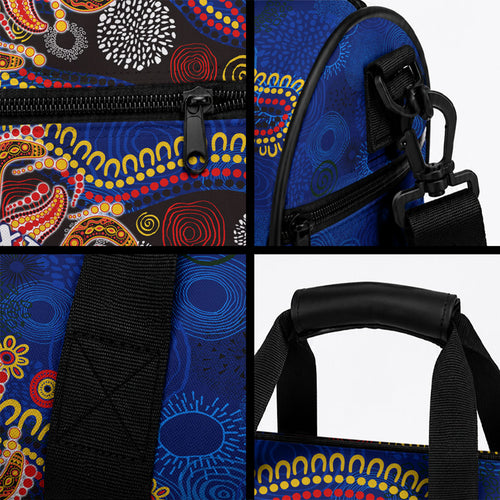 Personalized 60th Birthday Aboriginal Art Duffle Bag Indigenous Dot Painting Vintage Sun Lizard