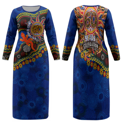 Personalized 60th Birthday Aboriginal Art Family Matching Long Sleeve Bodycon Dress and Hawaiian Shirt Indigenous Dot Painting Vintage Sun Lizard