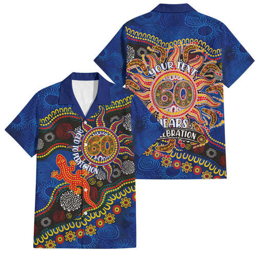 Personalized 60th Birthday Aboriginal Art Family Matching Off Shoulder Maxi Dress and Hawaiian Shirt Indigenous Dot Painting Vintage Sun Lizard