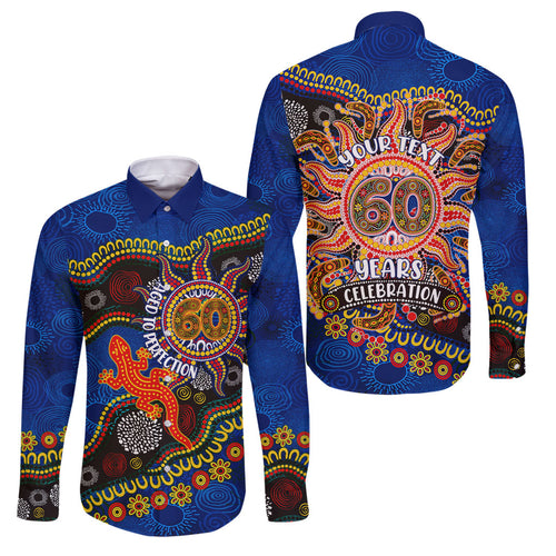 Personalized 60th Birthday Aboriginal Art Family Matching Off Shoulder Short Dress and Hawaiian Shirt Indigenous Dot Painting Vintage Sun Lizard