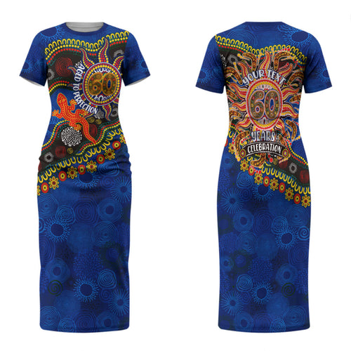 Personalized 60th Birthday Aboriginal Art Family Matching Short Sleeve Bodycon Dress and Hawaiian Shirt Indigenous Dot Painting Vintage Sun Lizard