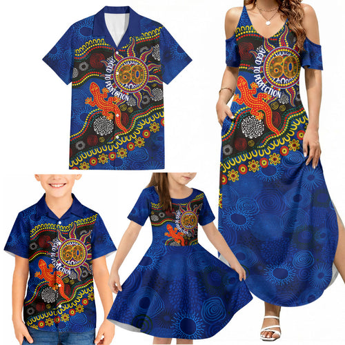 Personalized 60th Birthday Aboriginal Art Family Matching Summer Maxi Dress and Hawaiian Shirt Indigenous Dot Painting Vintage Sun Lizard