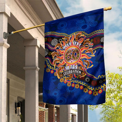 Personalized 60th Birthday Aboriginal Art Garden Flag Indigenous Dot Painting Vintage Sun Lizard