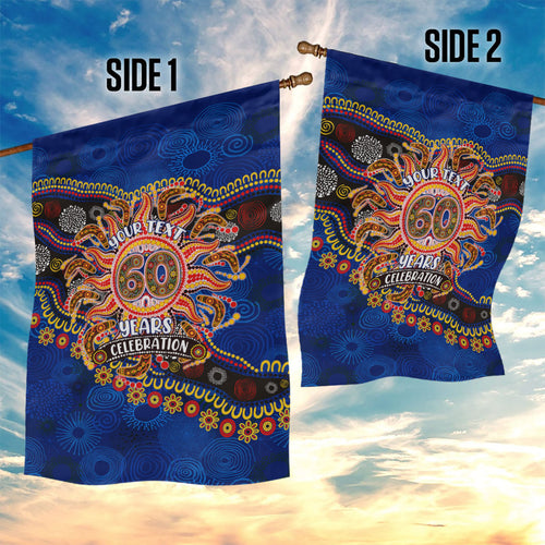 Personalized 60th Birthday Aboriginal Art Garden Flag Indigenous Dot Painting Vintage Sun Lizard