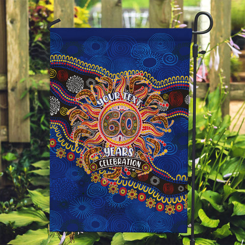 Personalized 60th Birthday Aboriginal Art Garden Flag Indigenous Dot Painting Vintage Sun Lizard