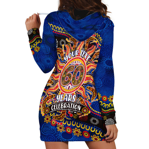 Personalized 60th Birthday Aboriginal Art Hoodie Dress Indigenous Dot Painting Vintage Sun Lizard