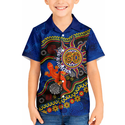 Personalized 60th Birthday Aboriginal Art Kid Hawaiian Shirt Indigenous Dot Painting Vintage Sun Lizard