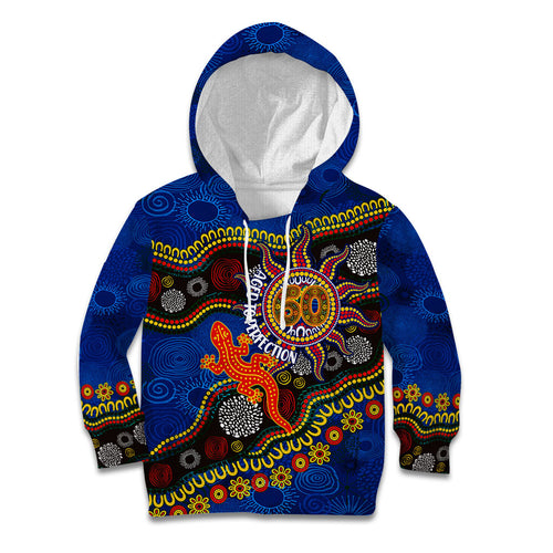 Personalized 60th Birthday Aboriginal Art Kid Hoodie Indigenous Dot Painting Vintage Sun Lizard