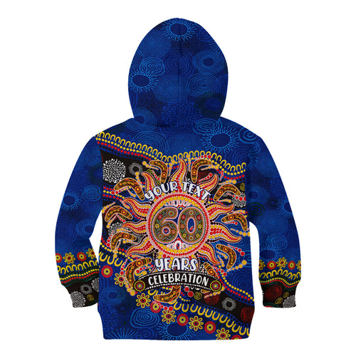 Personalized 60th Birthday Aboriginal Art Kid Hoodie Indigenous Dot Painting Vintage Sun Lizard