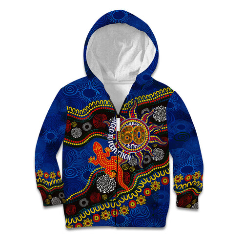 Personalized 60th Birthday Aboriginal Art Kid Hoodie Indigenous Dot Painting Vintage Sun Lizard