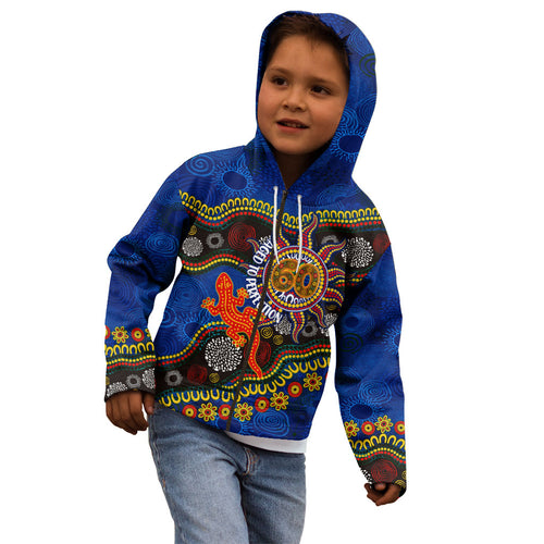 Personalized 60th Birthday Aboriginal Art Kid Hoodie Indigenous Dot Painting Vintage Sun Lizard