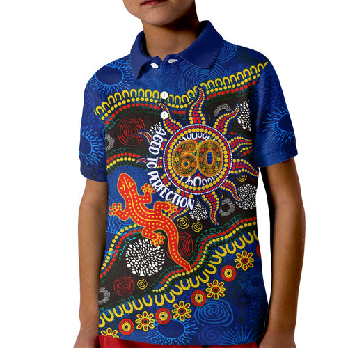 Personalized 60th Birthday Aboriginal Art Kid Polo Shirt Indigenous Dot Painting Vintage Sun Lizard
