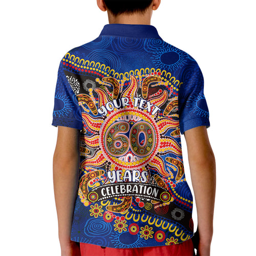 Personalized 60th Birthday Aboriginal Art Kid Polo Shirt Indigenous Dot Painting Vintage Sun Lizard