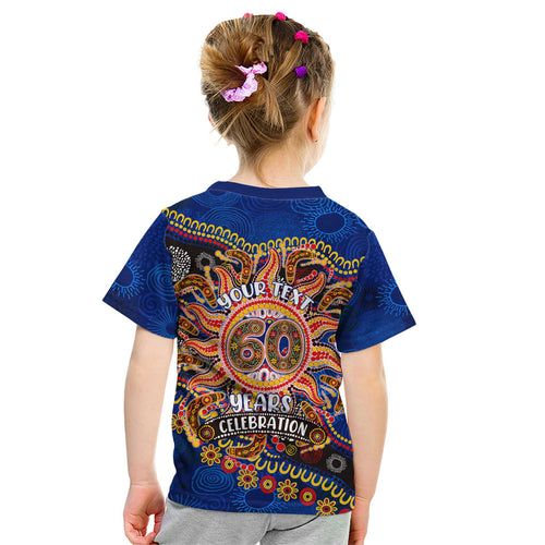 Personalized 60th Birthday Aboriginal Art Kid T Shirt Indigenous Dot Painting Vintage Sun Lizard