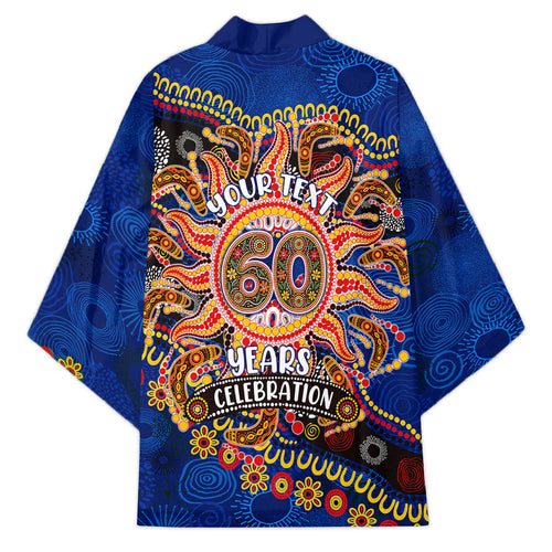 Personalized 60th Birthday Aboriginal Art Kimono Indigenous Dot Painting Vintage Sun Lizard