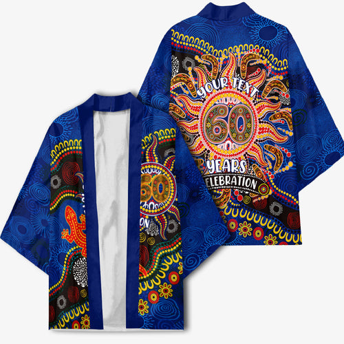 Personalized 60th Birthday Aboriginal Art Kimono Indigenous Dot Painting Vintage Sun Lizard