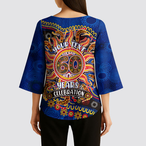 Personalized 60th Birthday Aboriginal Art Kimono Sleeve Blouse Indigenous Dot Painting Vintage Sun Lizard