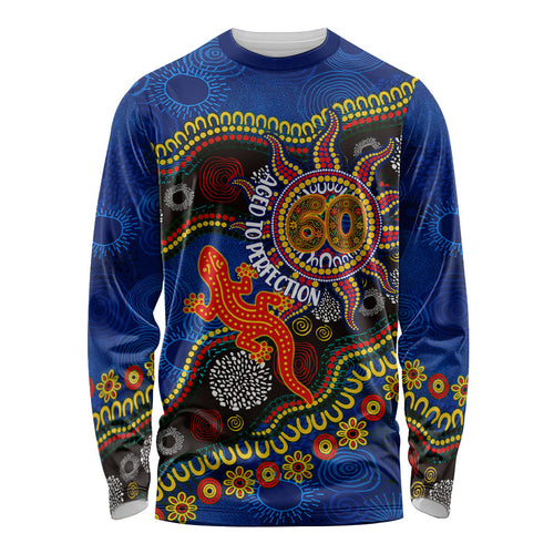 Personalized 60th Birthday Aboriginal Art Long Sleeve Shirt Indigenous Dot Painting Vintage Sun Lizard
