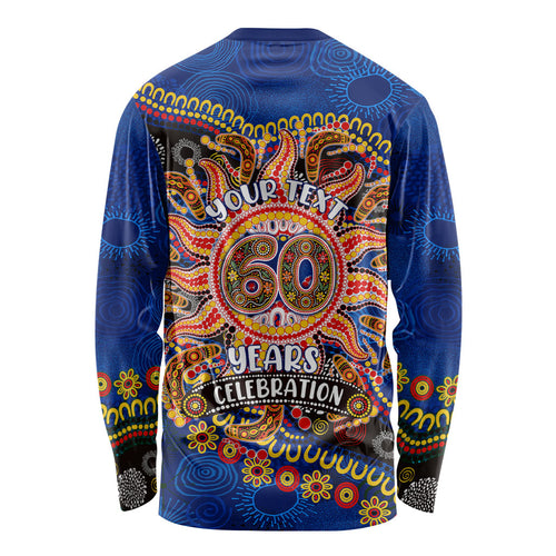 Personalized 60th Birthday Aboriginal Art Long Sleeve Shirt Indigenous Dot Painting Vintage Sun Lizard