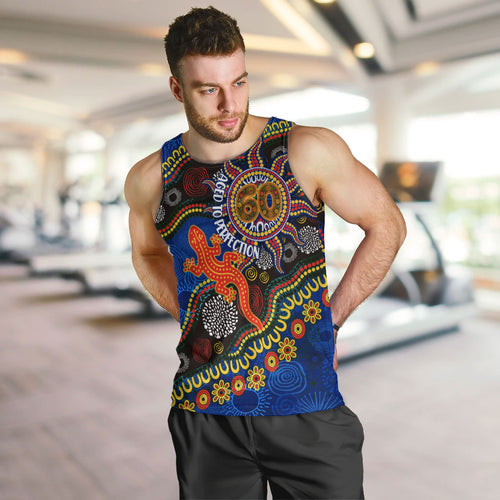 Personalized 60th Birthday Aboriginal Art Men Tank Top Indigenous Dot Painting Vintage Sun Lizard