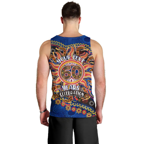 Personalized 60th Birthday Aboriginal Art Men Tank Top Indigenous Dot Painting Vintage Sun Lizard